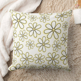 Large Yellow Daisy Flowers On White Pattern Cushion