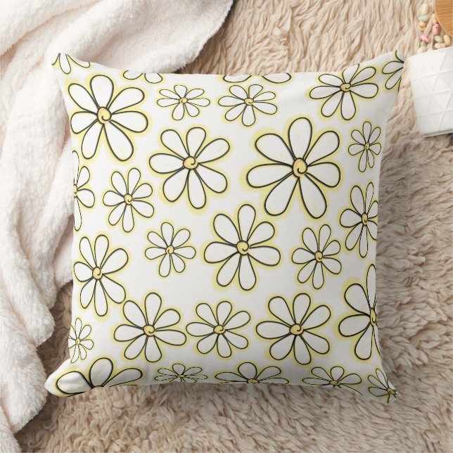Large Yellow Daisy Flowers On White Pattern Cushion (Blanket)