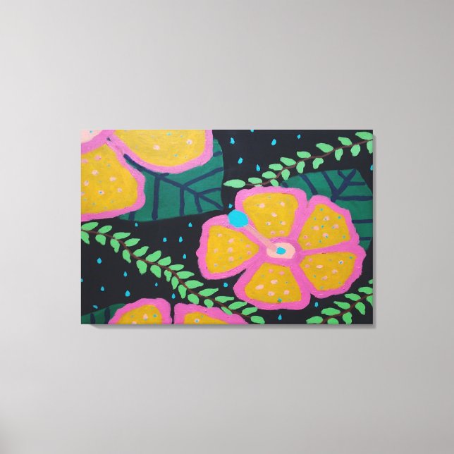 Large Yellow Hibiscus on Black Canvas Print (Front)