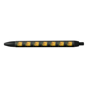 Large Yellow Rose Black Ink Pen