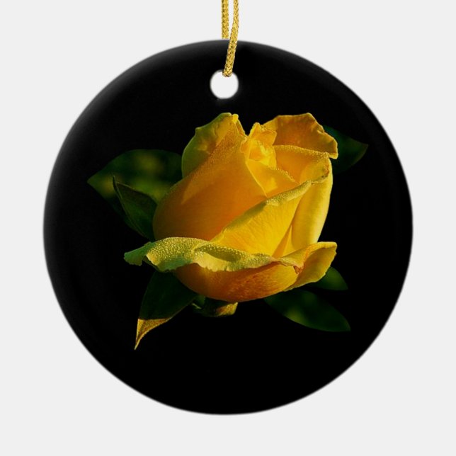 Large Yellow Rose Ceramic Tree Decoration (Front)