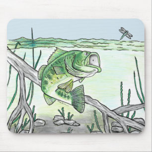 Largemouth Bass after Dragonfly Fishing Mouse Pad