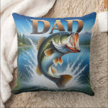 Largemouth Bass Dad Cushion<br><div class="desc">For the bass fishing dad, a beautiful largemouth bass jumps from the water creating a large splash, mountains and pine trees in the background. Perfect gift for Father's Day or Dad's Birthday.</div>