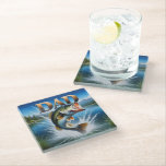 Largemouth Bass Dad Glass Coaster<br><div class="desc">For the bass fishing dad,  a beautiful largemouth bass jumps from the water creating a large splash,  mountains and pine trees in the background. Perfect gift for Father's Day or Dad's Birthday.</div>