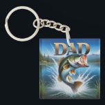 Largemouth Bass Dad Key Ring<br><div class="desc">For the bass fishing dad, a beautiful largemouth bass jumps from the water creating a large splash, mountains and pine trees in the background. Perfect gift for Father's Day or Dad's Birthday.</div>