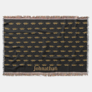 Largemouth Bass Fish Pattern Black Throw Blanket