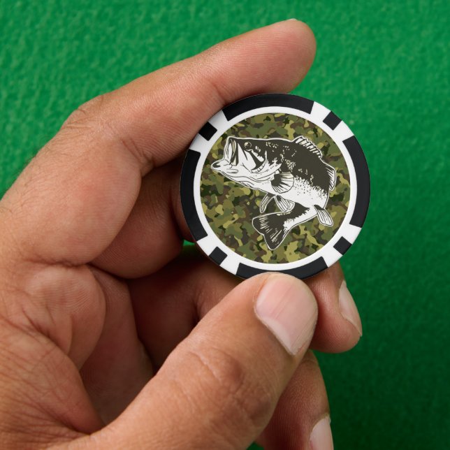 Largemouth Bass Fishing Camouflage Cool Sports Poker Chips (Hand)