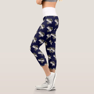 Largemouth Bass Fishing Pattern Blue Capri Leggings