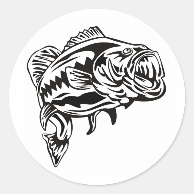 largemouth bass jumping retro classic round sticker (Front)