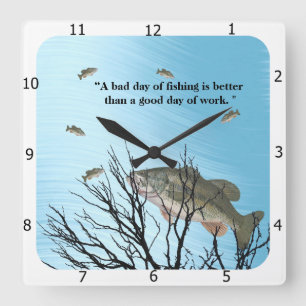LARGEMOUTH BASS QUOTE SQUARE WALL CLOCK