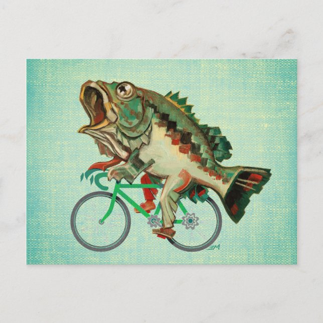 Largemouth Bass Riding a Bicycle Postcard (Front)