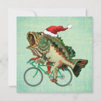 Largemouth Bass Riding a Bicycle With Santa Hat