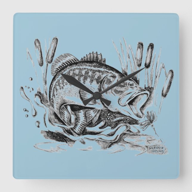 Largemouth Bass Square Wall Clock (Front)