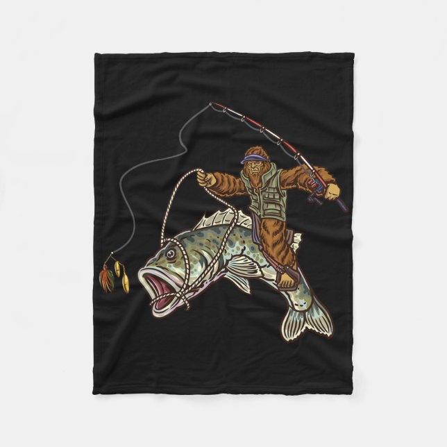 Largemouth Byss Fishing Bigfoot Fisherman  Fleece Blanket (Front)