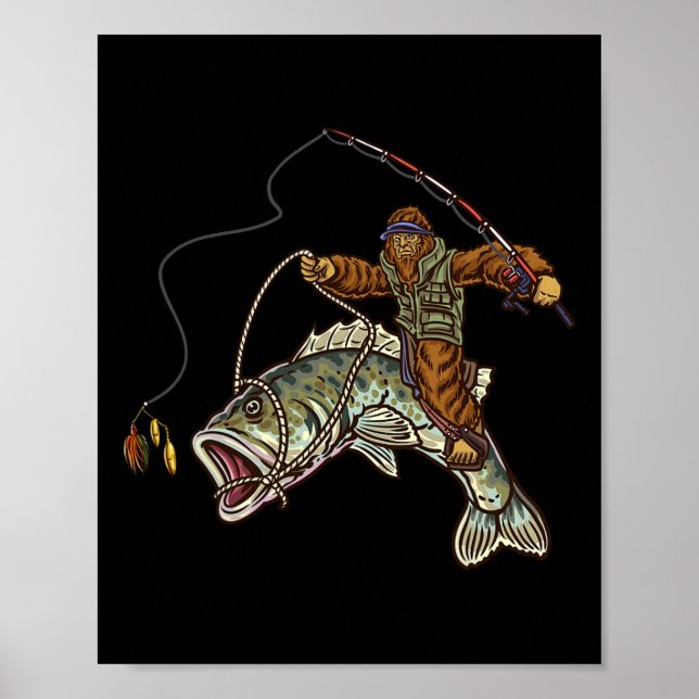 Largemouth Byss Fishing Bigfoot Fisherman  Poster (Front)
