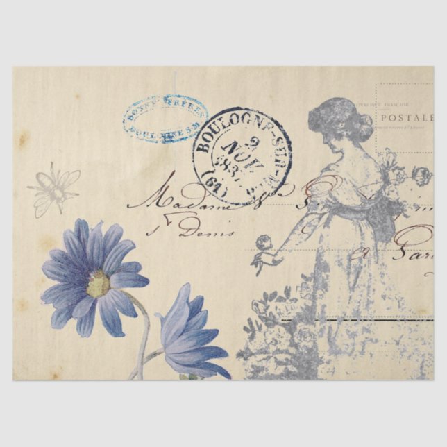 Larger French Rose Lady Bee Flower Carte Postale Tissue Paper (Front)