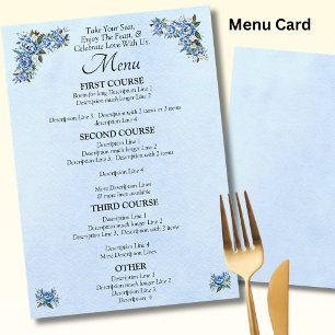 Larger Menu Card - Blue Peony Wedding Set