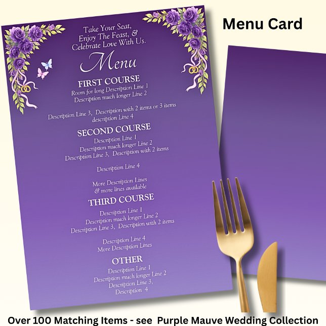 Larger Menu Card - Purple Mauve Flowers & White (Creator Uploaded)