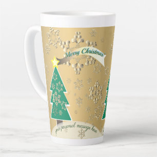 Larger Snowy Bronze Christmas Tree Scene Latte Mug