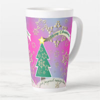 Larger Snowy Purple Christmas Tree Scene Latte Mug