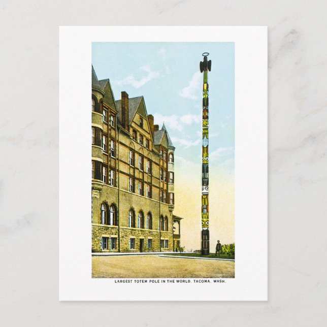 Largest Totem Pole in the World, Tacoma,Washington Postcard (Front)