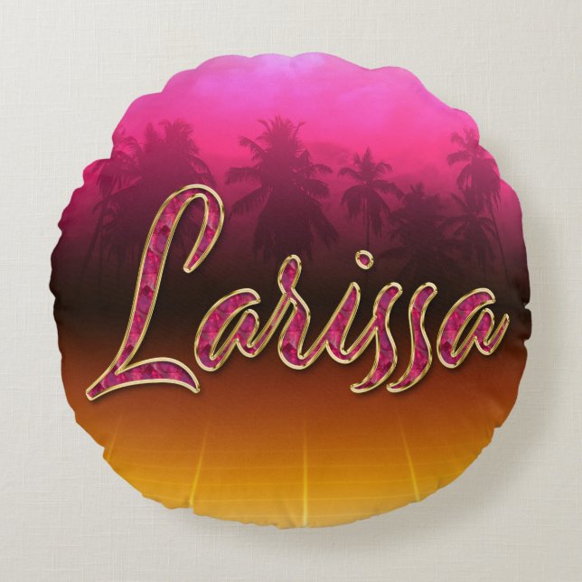 Larissa First Name Golden pink cushion (Front)
