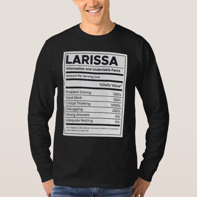 Larissa Nutrition Information Problem Solving Hard T-Shirt (Front)