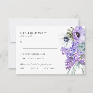Larissa Purple Floral Meal Choice Wedding RSVP Card