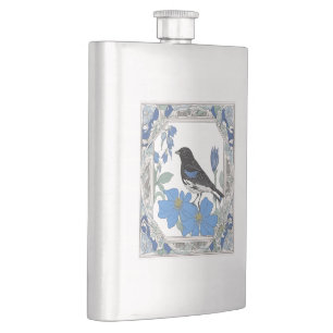 Lark Bunting And Colorado Blue Columbine Hip Flask