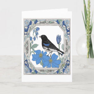 Lark Bunting And Colorado Blue Columbine Holiday Card