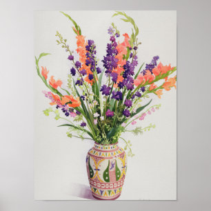 Larkspur and Gladioli in a Moroccan Vase Poster