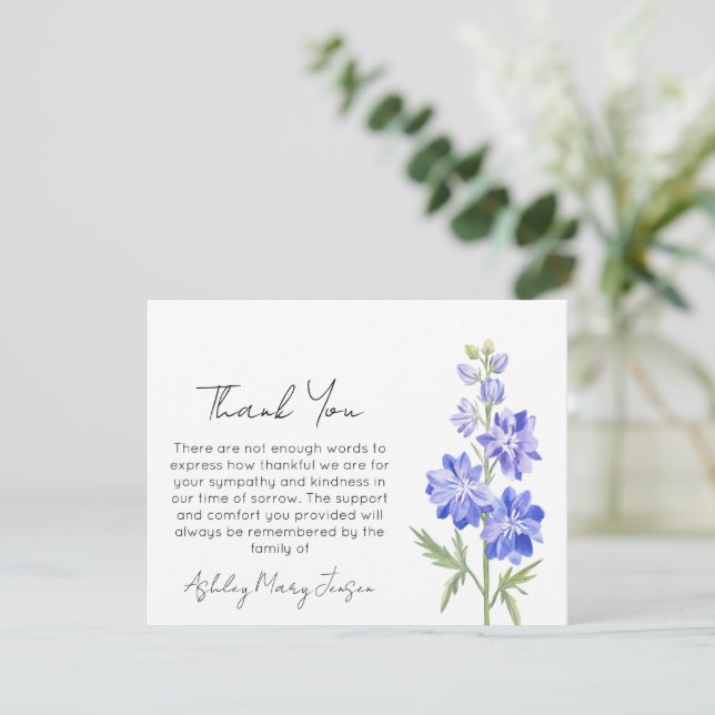 Larkspur | Bereavement Thank You Card  (Standing Front)