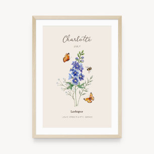 Larkspur Birth Month Flower Poster