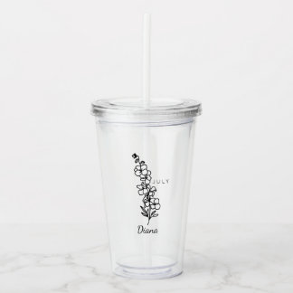 Larkspur July Birth Flower Personalised Name Acrylic Tumbler