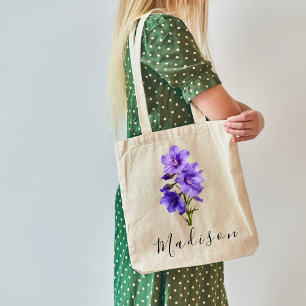 Larkspur July Custom Birth Flower Gift Tote Bag