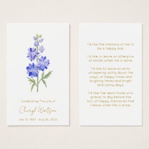 Larkspur Simple Memorial Prayer Card