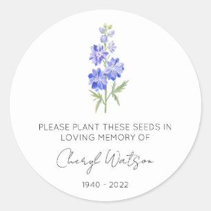 Larkspur   Simple Memorial Seed Packet Classic Round Sticker
