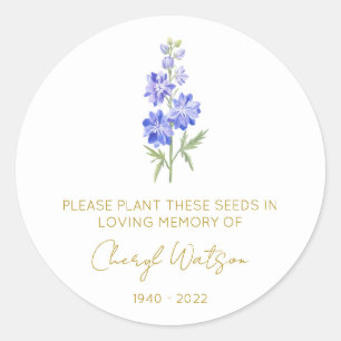 Larkspur   Simple Memorial Seed Packet Classic Round Sticker