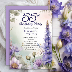 Larkspur Water Lily Floral 55th Birthday Party Invitation