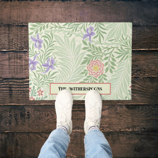 Larkspur William Morris Green Red Purple Floral Doormat