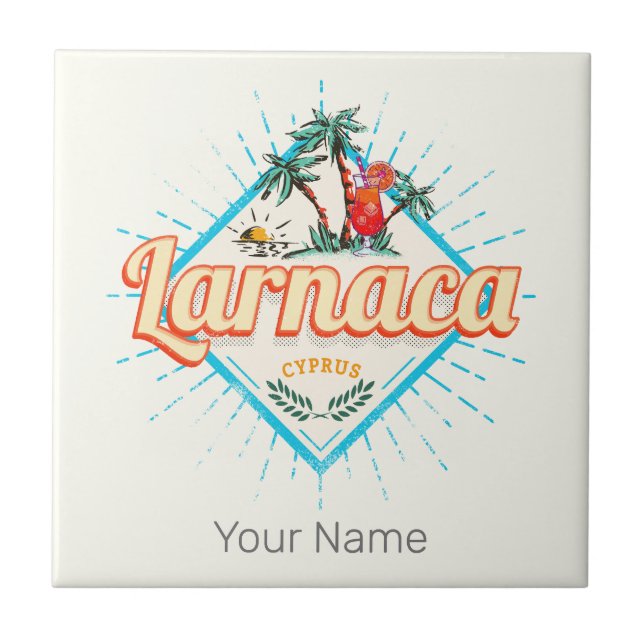 Larnaca Cyprus Retro Cocktail Vintage Sunset Tile (Front)
