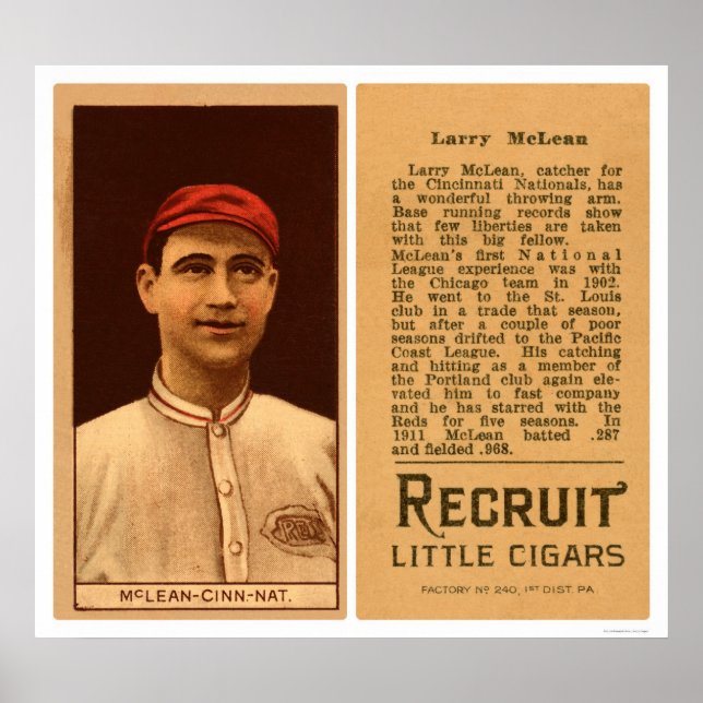 Larry McLean Reds Baseball 1912 Poster (Front)