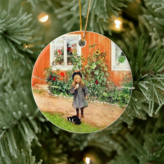 Larsson - Brita with a Cat and a Sandwich Ceramic Tree Decoration (Tree)