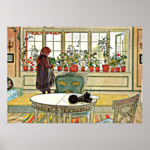 Larsson - Flowers on a Windowsill Poster