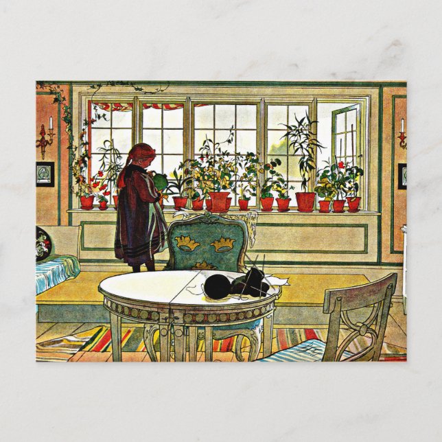 Larsson - Flowers on the Windowsill Postcard (Front)
