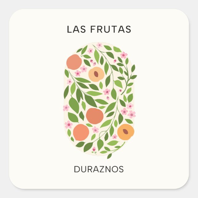 Las Frutas: Duraznos - Peach Market Square Sticker (Front)