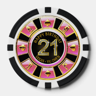 Las Vegas 21st Birthday Casino pink black gold Poker Chips