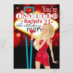 Las Vegas 21st Birthday Party red Invitation