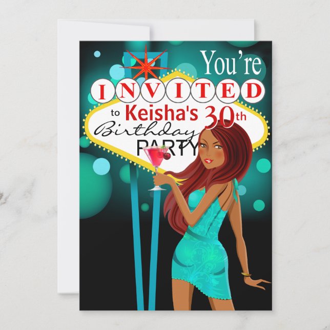 Las Vegas 30th Birthday Party teal Invitation (Front)