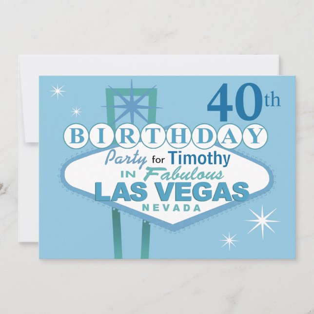 Las Vegas 40th Birthday Party - blue Invitation (Front)
